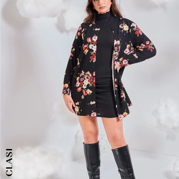 SHEIN Jackets & Blazers - Women's Floral Black Jacket